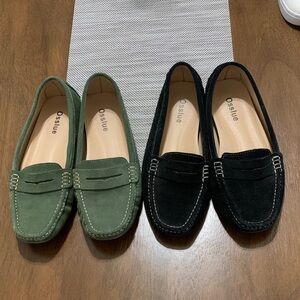 Osslue Green and Black Faux Suede Loafers (2 pair)